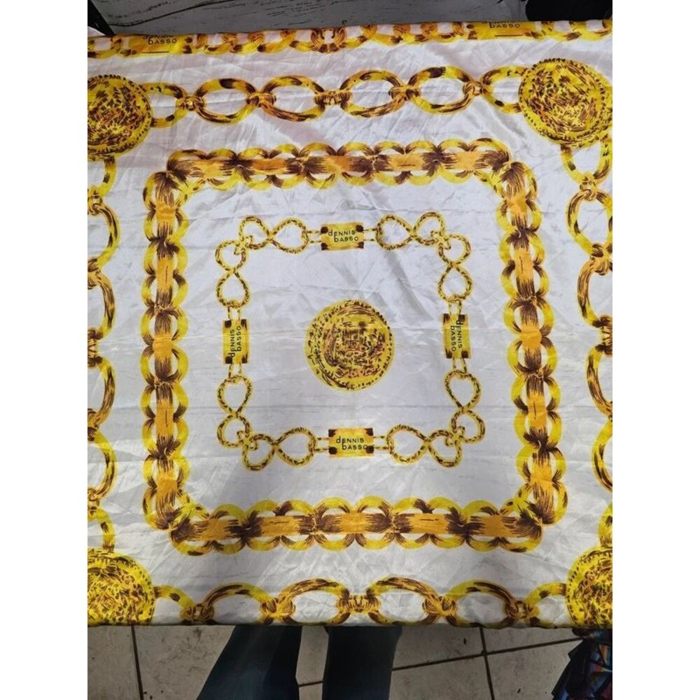 Vintage 1990s Dennis Basso Scarf Gold Chain Medallion Print 36โ Square